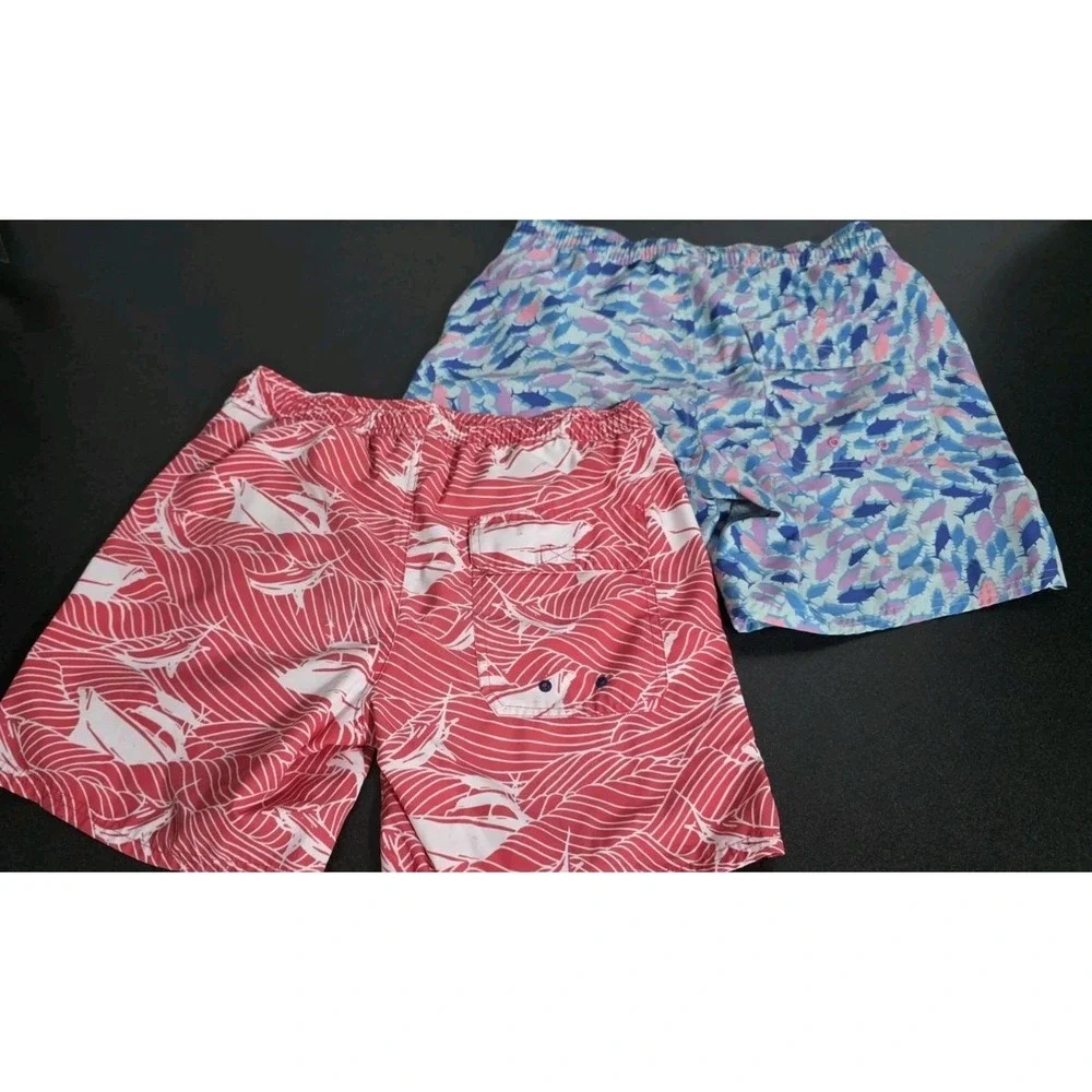 2 Vineyard Vines Pink & Blue Print 7in Printed Chappy Swim Trunks XS Men EUC‎